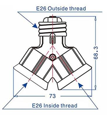 Dual E26 to 2E26 Bulb Light Holder Splitter adapter