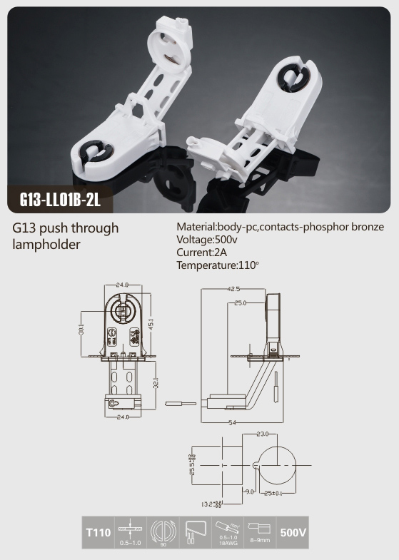Fluorescent Light Bulb Holders T8 G13 with starter
