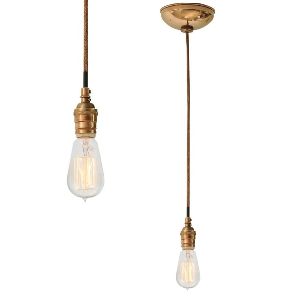 Braided Lamp Cord Modern Gold Pendant Light Satin Brass Finish